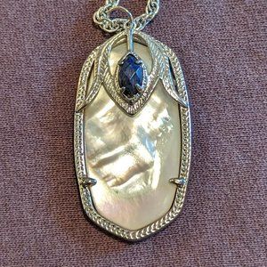 Kendra Scott Long Silver with Opal and Blue Stone Pendant Necklace